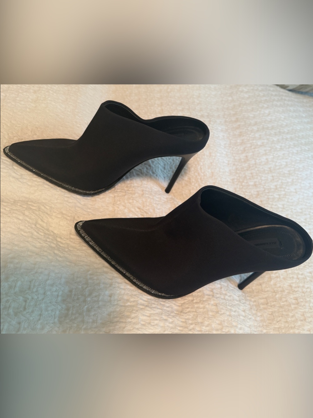 Alexander Wang Black Pointed-Toe Rhinestone Stiletto Mule Boots
